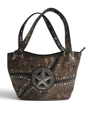 P&G Western Tooled Floral Star Studded Rhinestone Shoulder Bag Cowgirl Y2K Purse